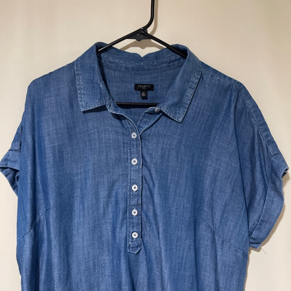 Talbots Blue Chambray Button Down Shirt Women's XLP Petite - Picture 3 of 8